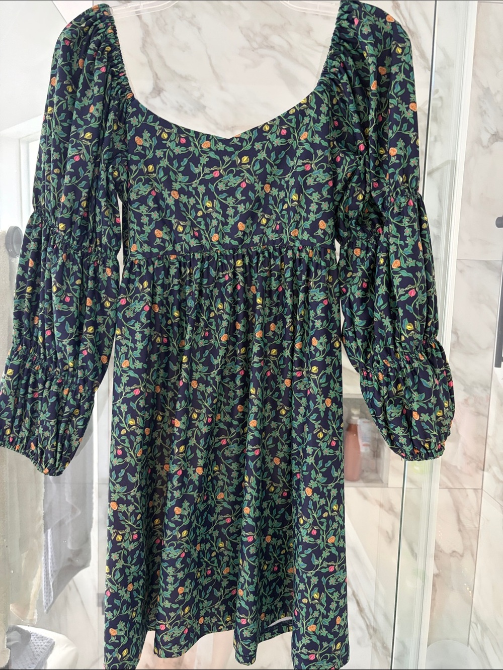 Floral Navy Puff-Sleeve Mini Dress